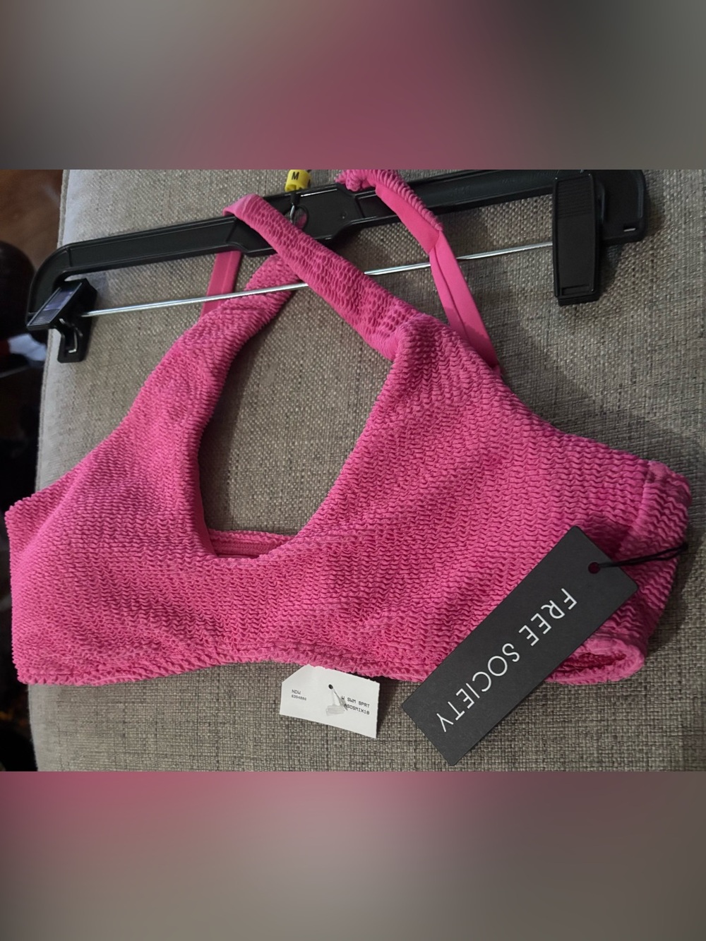 Free Society Pink Textured Swim Sports Bra - Women's Active Swimwear